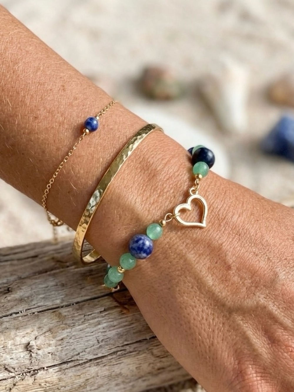Genuine 14k Gold Plated Heart & Gemstone Bracelet - Keep Your Heart Centered